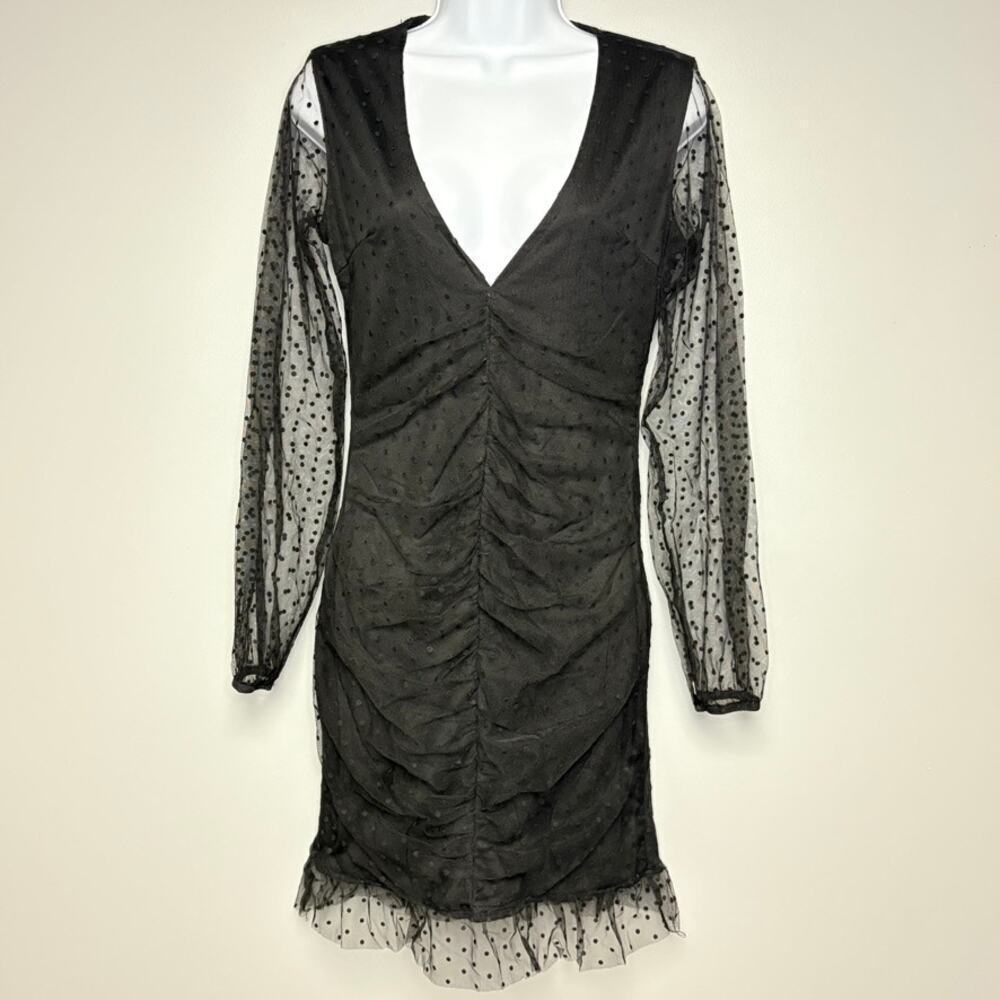 Missguided Witchy Goth Black Sheer Sleeve LBD Mini Dress Sz 6‎